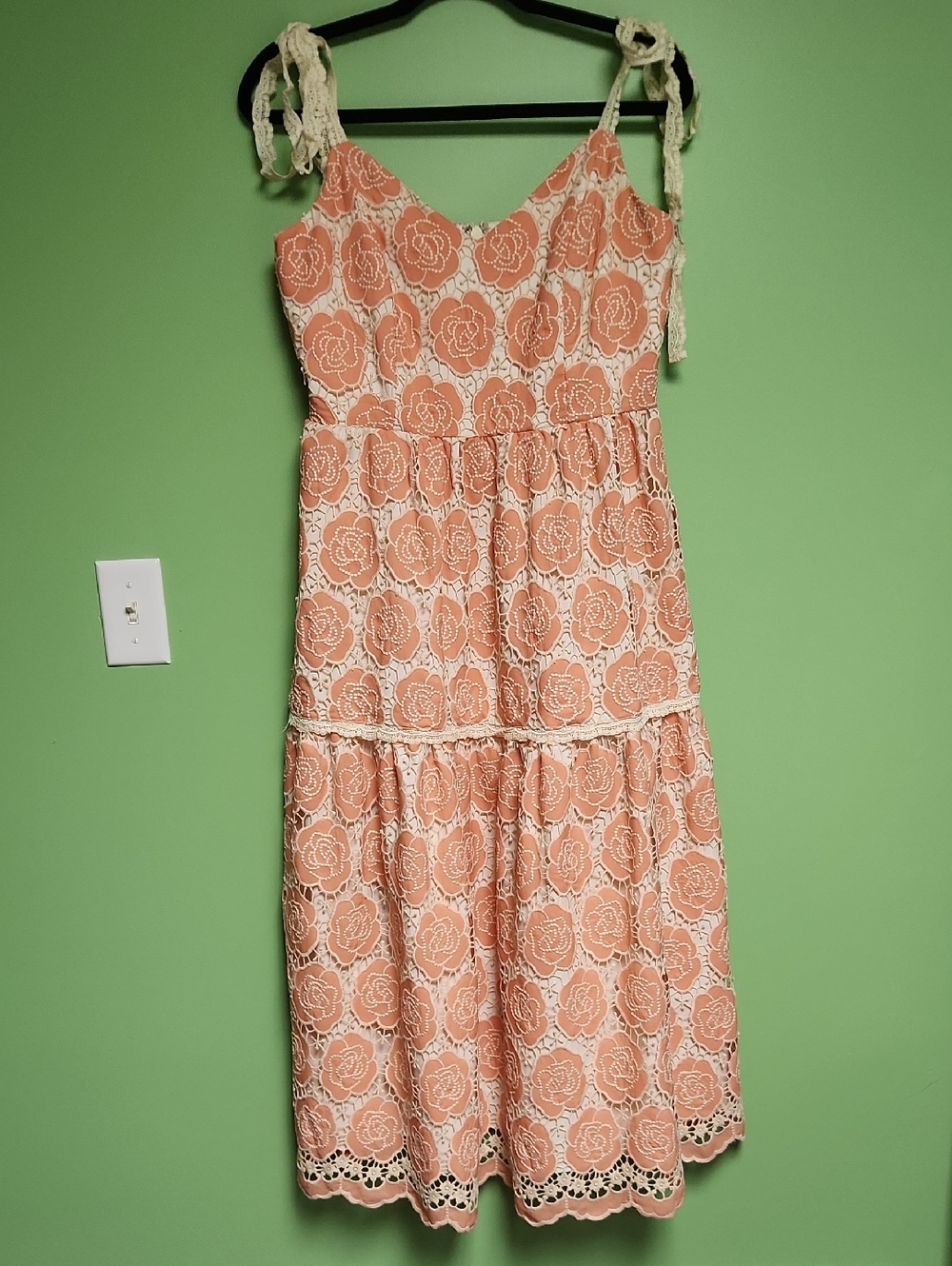 Just Me Peach Rosette Lace Dress